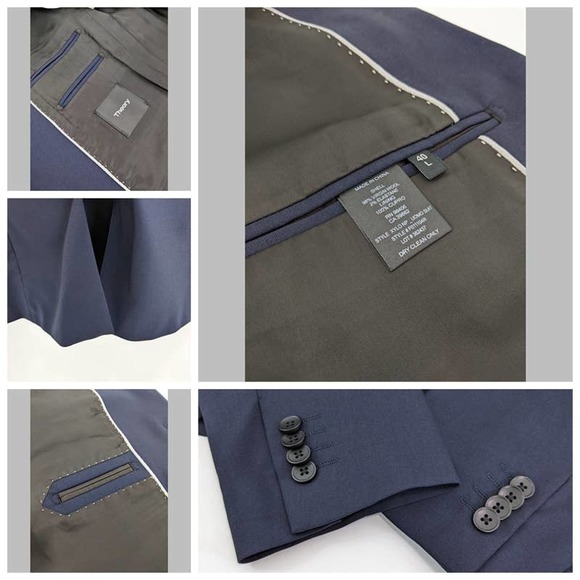 Theory Size 40 L Mens XYLO NP UOMO Suit Jacket with 98% Wool In Deep Navy - Picture 10 of 12